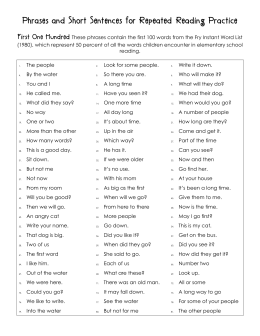 Phrases and Short Sentences for Repeated Reading Practice