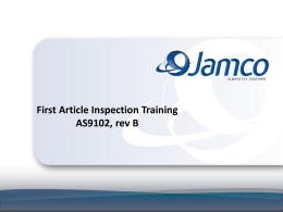 First Article Inspection Training AS9102, rev B