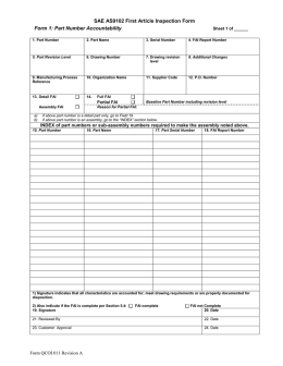SAE AS9102 First Article Inspection Form Form 1: Part Number
