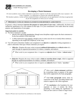 The Thesis Statement: Purpose and Process