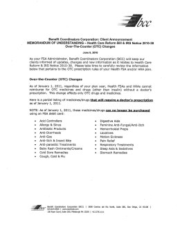 - Benefit Coordinators Corporation: Client Announcement