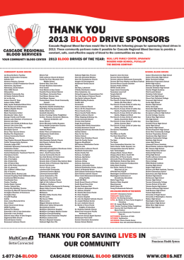 2013 blood drive sponsors - Cascade Regional Blood Services