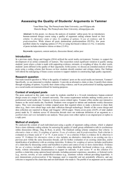 Assessing the Quality of Students` Arguments in Yammer