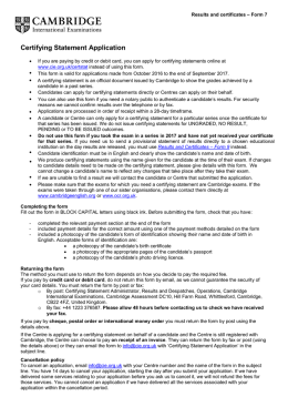 Certifying Statement Application - Results and Certificates