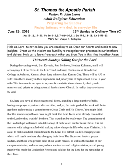 June 26, 2016 - St Thomas the Apostle Church