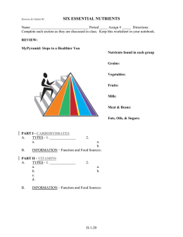 SIX ESSENTIAL NUTRIENTS worksheet