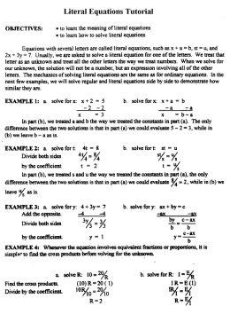 Literal Equations Tutorial