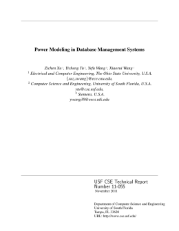 Power Modeling in Database Management Systems USF CSE