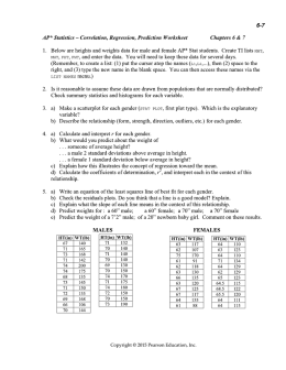 1. Below are heights and weights data for male and female AP* Stat