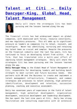 Emily Dancyger-King, Global Head, Talent Management