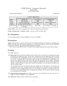 CUEE W4119 - Computer Networks (Call # 77951) Course