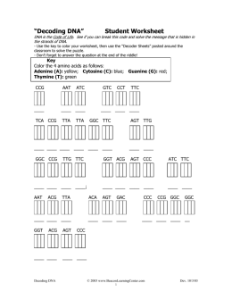 “Decoding DNA” Student Worksheet