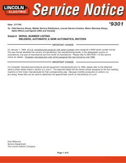SERIAL NUMBER LISTING WELDERS