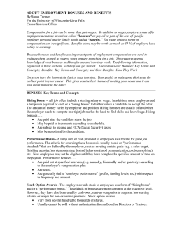about employment bonuses and benefits