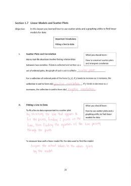 Section 1.7 Linear Models and Scatter Plots Objective: In this lesson