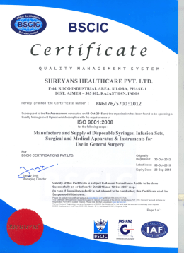 BSCIC Certifications - Shreyans Healthcare
