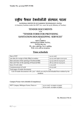 Tender for Providing Sanitation/Housekeeping Services at NIFT, Patna