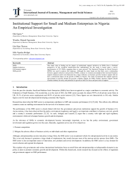 Institutional Support for Small and Medium Enterprises in Nigeria