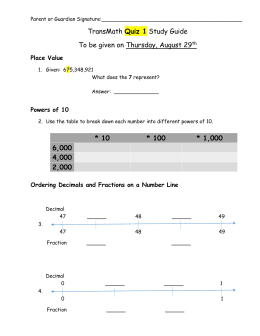 TransMath Quiz 1 Study Guide To be given on Thursday, August