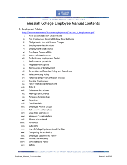 Messiah College Employee Manual Contents