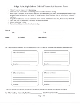 Ridge Point High School Official Transcript Request Form