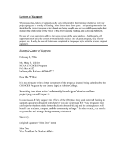 Letters of Support Example Letter of Support: