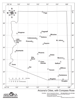 Arizona`s Cities, with Compass Rose