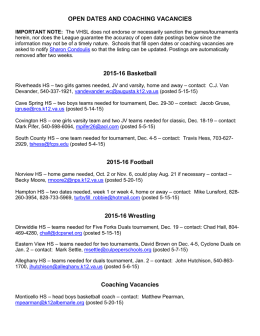 OPEN DATES AND COACHING VACANCIES 2015-16