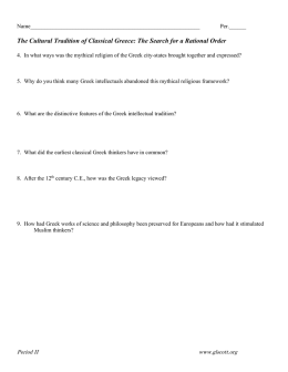 The Cultural Tradition of Classical Greece: The Search for a