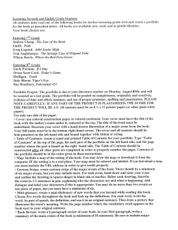 7th and 8th grade Summer Reading Project