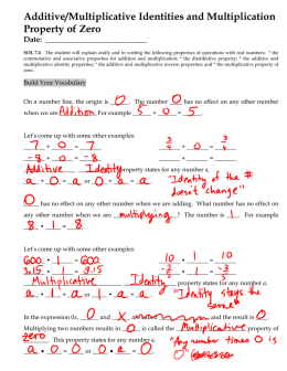 Additive/Multiplicative Identities and Multiplication Property of Zero