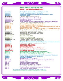 Space Family Education, Inc. 2012 – 2013 School Calendar