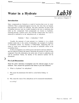 Lab 30- Water as a Hydrate