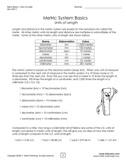 Metric System Basics Worksheet Packet 1