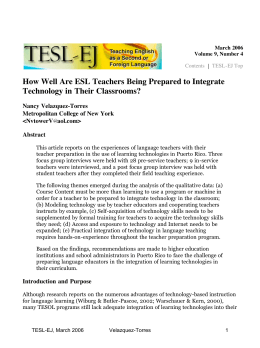 How Well Are ESL Teachers Being Prepared to Integrate - TESL-EJ