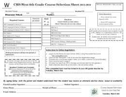 CMS-West 6th Grade Course Selection Sheet 2015