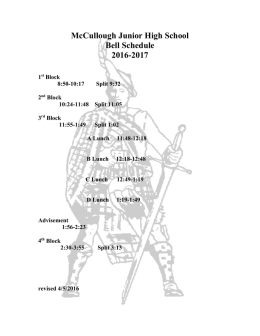 McCullough Junior High School Bell Schedule 2016-2017