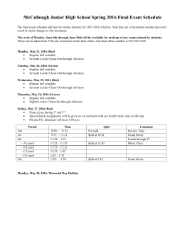 McCullough Junior High School Spring 2016 Final Exam Schedule