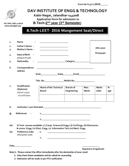 B.Tech-LEET- 2016 Mangement Seat/Direct