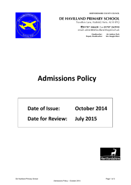 Admissions Policy - De Havilland Primary School