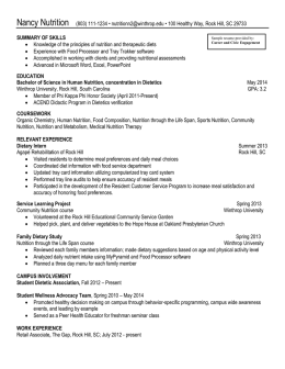 Nutrition Resume Sample