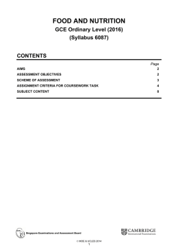 6087 GCE O Level Food and Nutrition for 2016