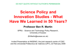 Science Policy and Innovation Studies