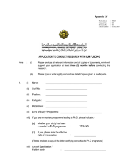 Conduct Research Form - International Islamic University Malaysia