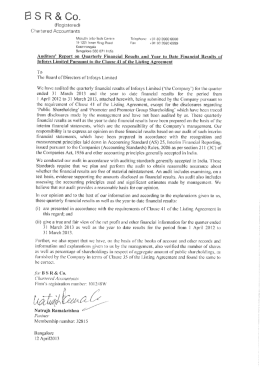 Clause 41 Auditor`s Report for the quarter and year ended