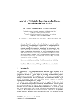 Analysis of Methods for Providing Availability and - CEUR