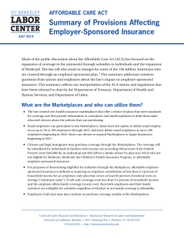 ACA: Summary of Provisions Affecting Employer