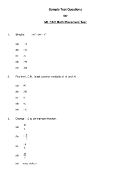 Sample Test Questions for Mt. SAC Math Placement Test
