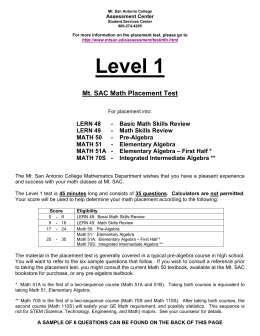 Level 1 Mt. SAC Math Placement Test