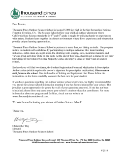 Parent Cover Letter - Thousand Pines Outdoor Ed